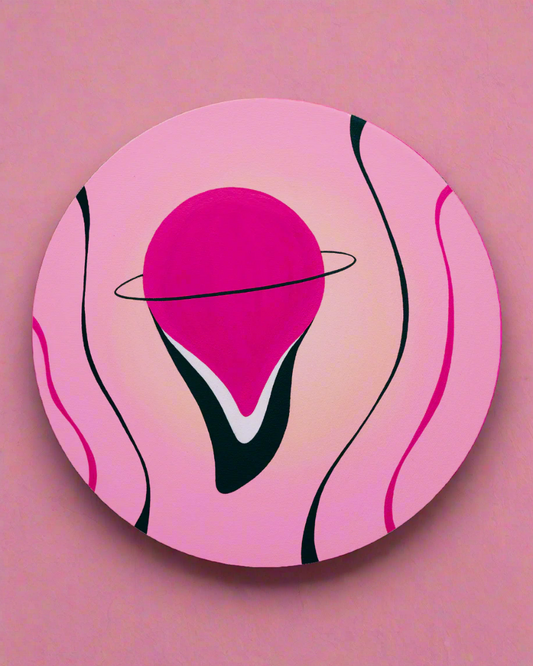 Abstract design with pink and black elements on a white background