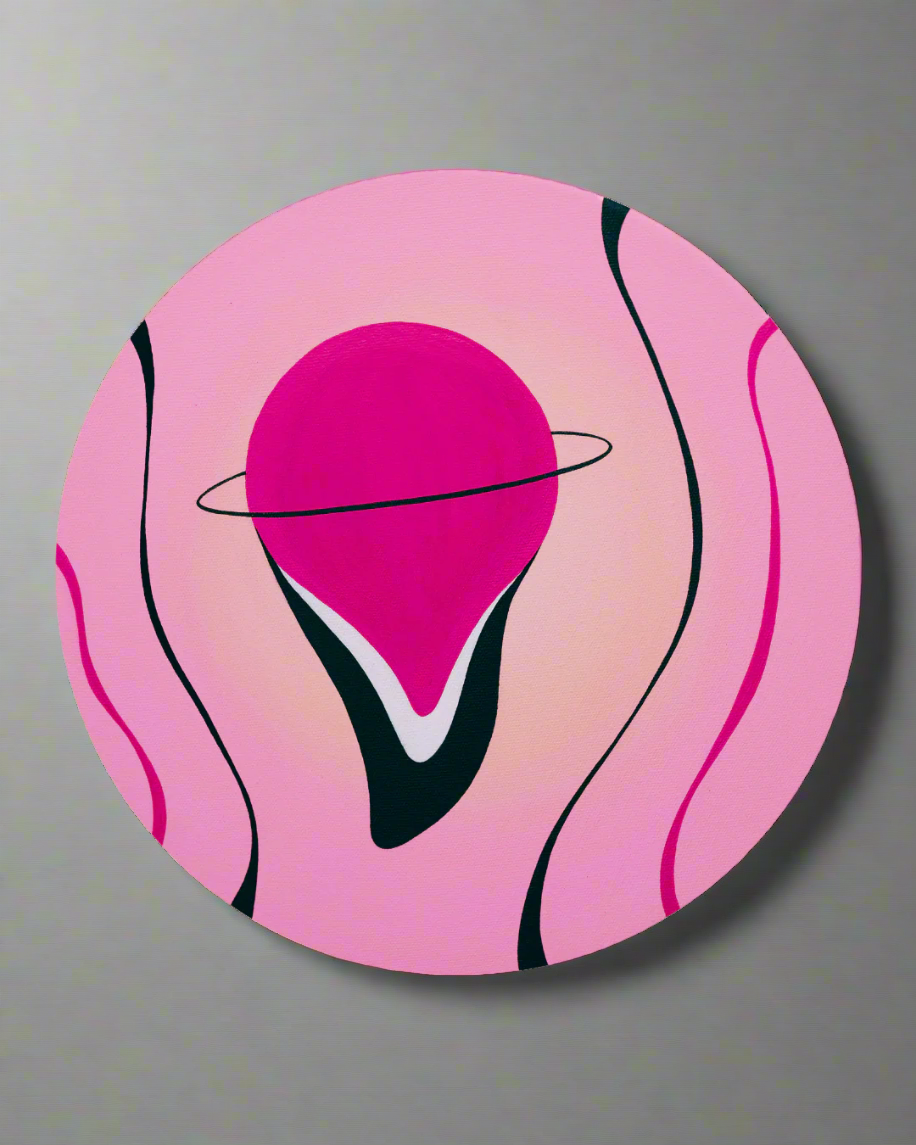 Abstract design with pink and black elements on a white background